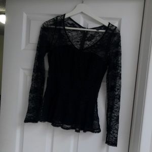 Le Chateau Black Lace Long Sleeve V neck Top